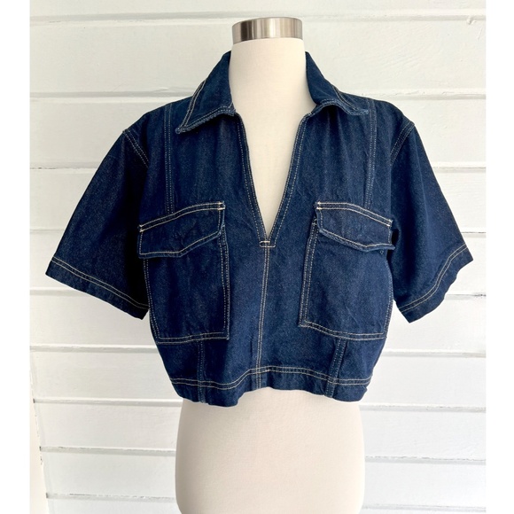 ZARA Z1975 New Cropped Short Sleeve Denim Shirt - NWT! - L - Picture 5 of 13